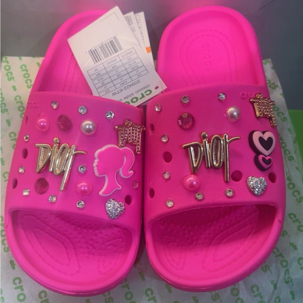 Crocs custom Dior  Kids Pink Slide Sandals